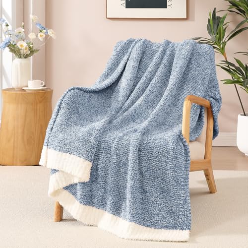 WRENSONGE Throw Blanket Cationic Dyeing Blue Soft Cozy Fluffy Warm Hand Made Weave Throw Blankets for Couch, Sofa, Chair, Bed, Camping, Picnic, Travel Lightweight Bed Blanket - 60"*80" - Image 1