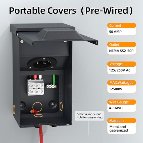 Joinfworld 50 Amp Generator Inlet Box, NEMA SS2-50P 125/250V 12500W Weatherproof Outdoor Receptacle, Emergency-Ready Industrial Grade - Image 4