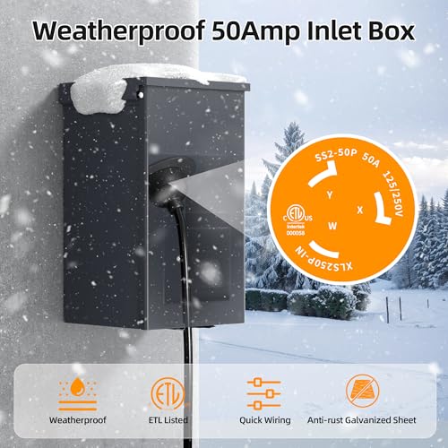 Joinfworld 50 Amp Generator Inlet Box, NEMA SS2-50P 125/250V 12500W Weatherproof Outdoor Receptacle, Emergency-Ready Industrial Grade - Image 2