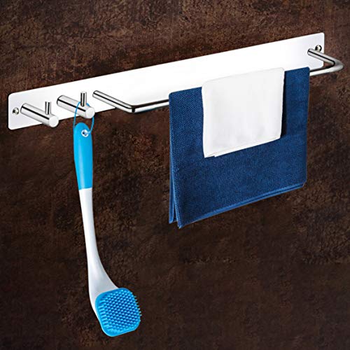 Plantex Stainless Steel Single Towel Rod for Bathroom with Hooks/Towel Holder in Kitchen/Towel Hanger for Wash Basin/Hook Rail/Bathroom Accessories (Chrome) - Image 1