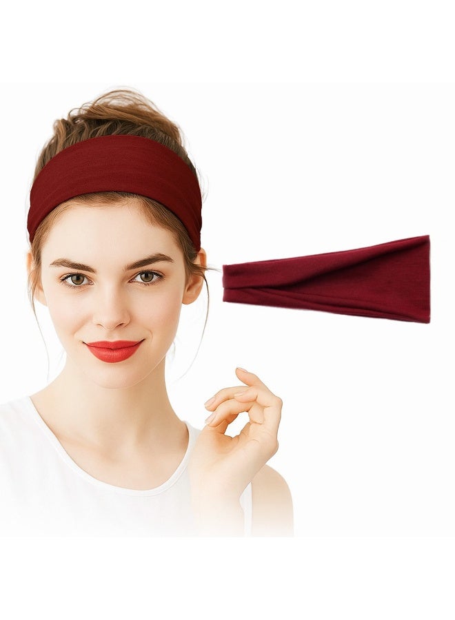 Generic Fashion Headbands For Women Wide Headband Yoga Workout Head Bands Hair Accessories(Burgundy)  - Image 1