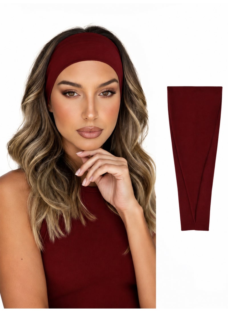 Fashion Headbands For Women Wide Headband Yoga Workout Head Bands Hair Accessories(Burgundy) - Image 1