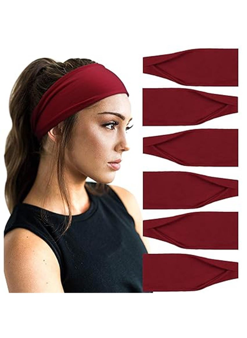 Fashion Headbands For Women Wide Headband Yoga Workout Head Bands Hair Accessories(Burgundy) - Image 4