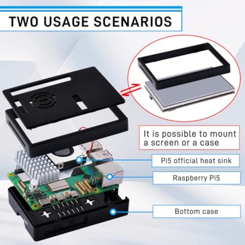 شاشة لمس HDMI 3.5 بوصة مع حافظة لـ Raspberry Pi 5، مع مبرد نشط رسمي Pi 5، شاشة TFT LCD مقاس 320x480 لـ Raspberry Pi 5 - Image 4