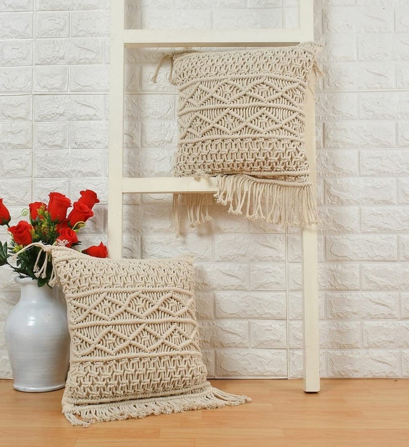 pepme pepme Macrame Cushion Cover Diamond Chain 20x20 OffWhite  - Image 1