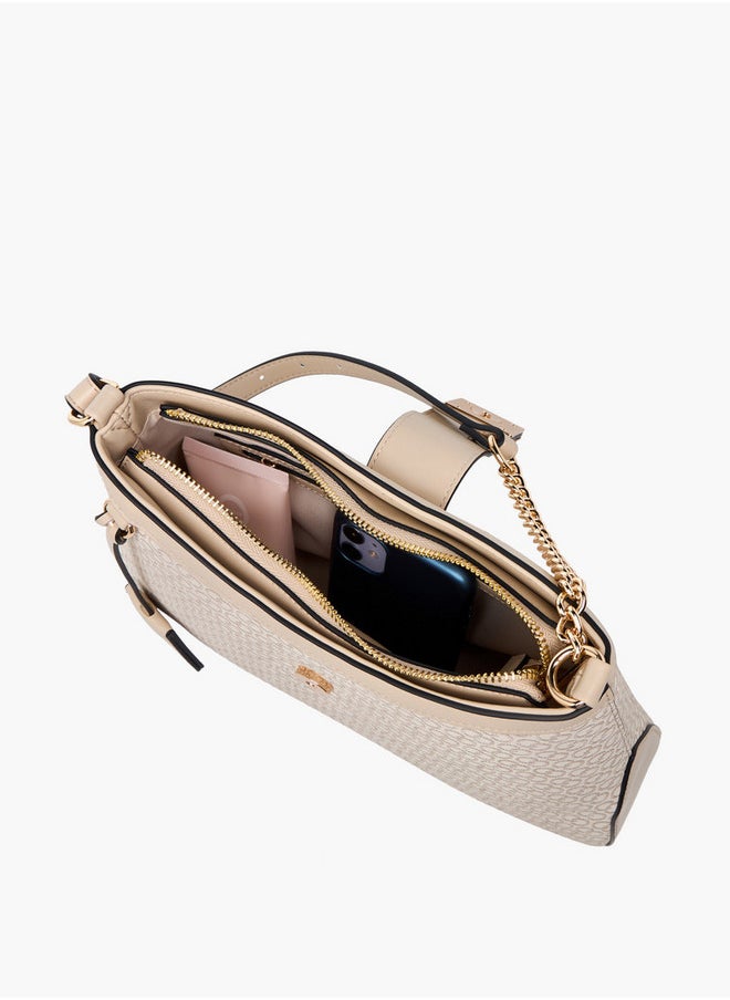 Celeste - Women's Monogram Print Shoulder Bag with Flap Closure - Image 1