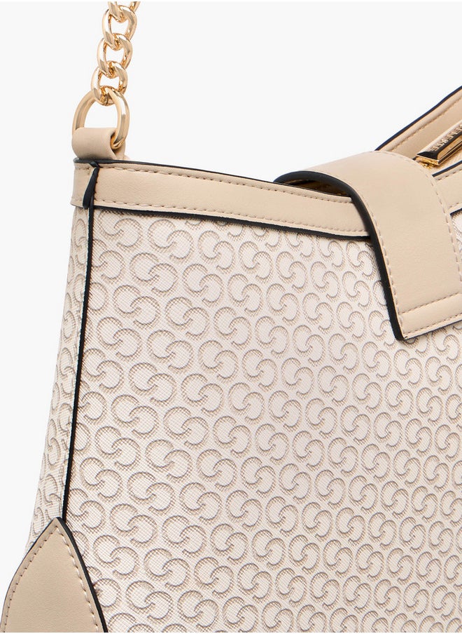 Celeste Women's Monogram Print Shoulder Bag with Flap Closure  - Image 5