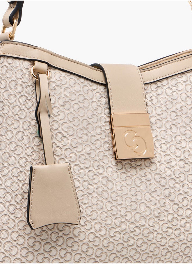 Celeste Women's Monogram Print Shoulder Bag with Flap Closure  - Image 4