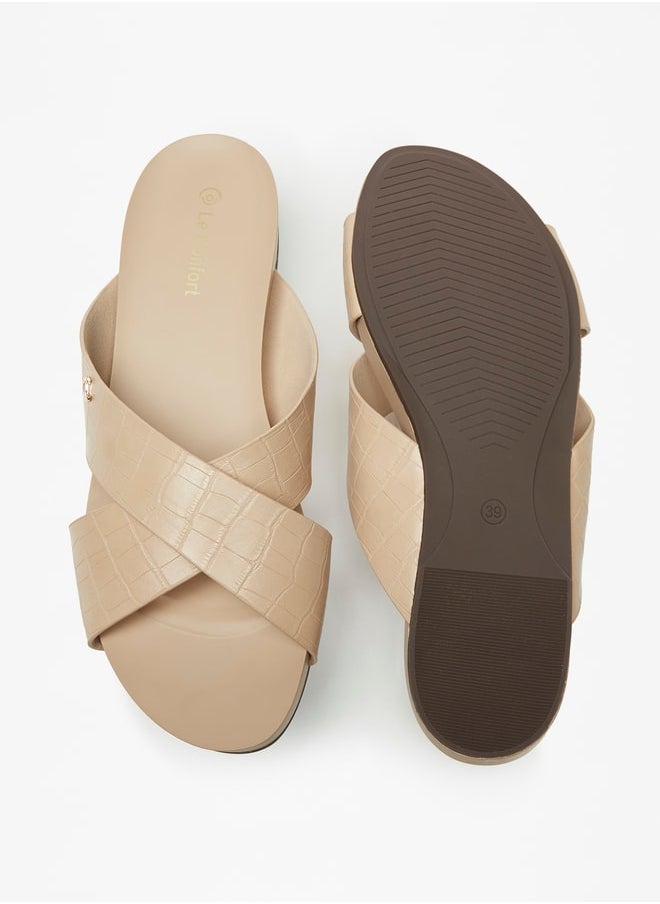 Le Confort - Women Textured Cross Strap Slip-On Sandals - Image 1