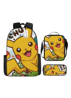 Pokemon Cartoon Backpack Three-piece Student School Bag 