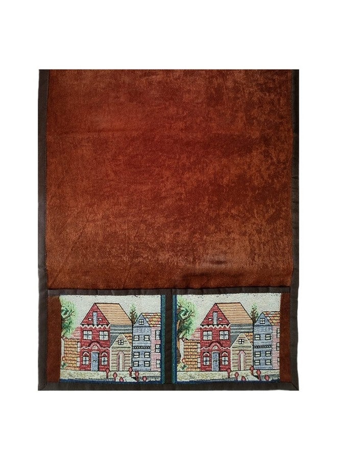 Kuber Industries Kuber Industries House Print Velvet Fridge Top Cover with 4 Utility Side Pockets (Brown) - Image 5