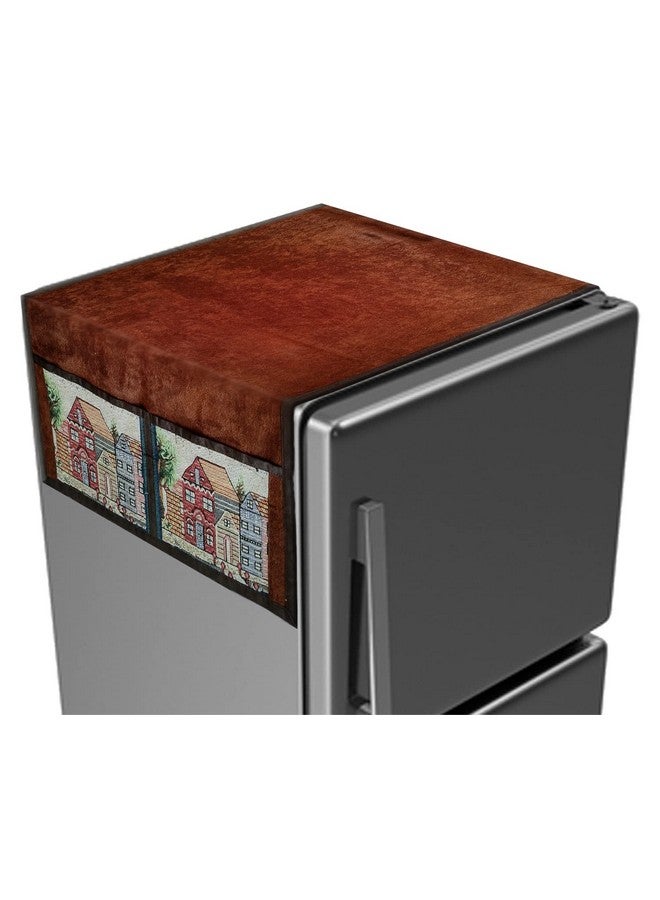 Kuber Industries Kuber Industries House Print Velvet Fridge Top Cover with 4 Utility Side Pockets (Brown) - Image 1