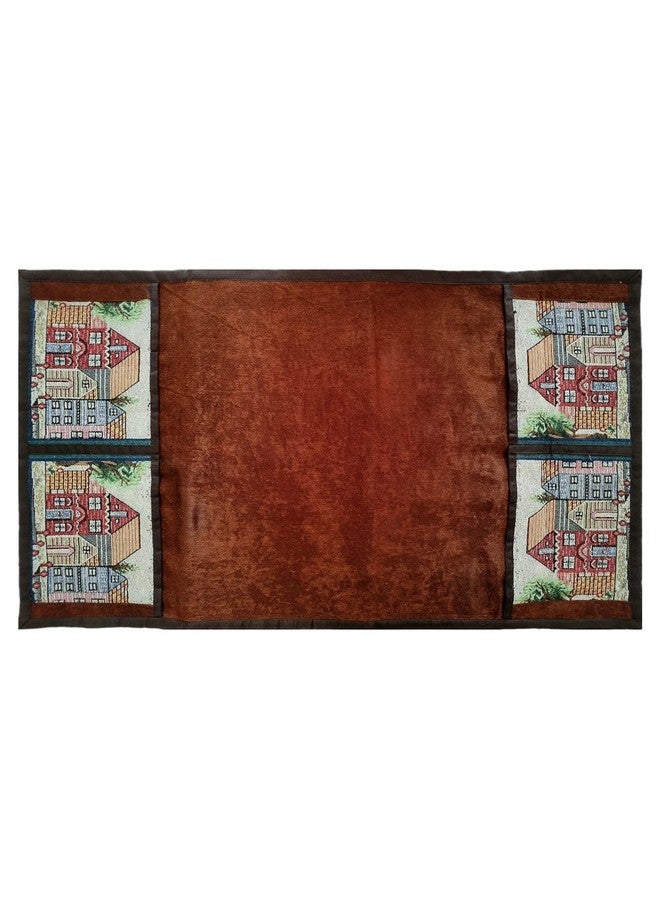 Kuber Industries Kuber Industries House Print Velvet Fridge Top Cover with 4 Utility Side Pockets (Brown) - Image 2