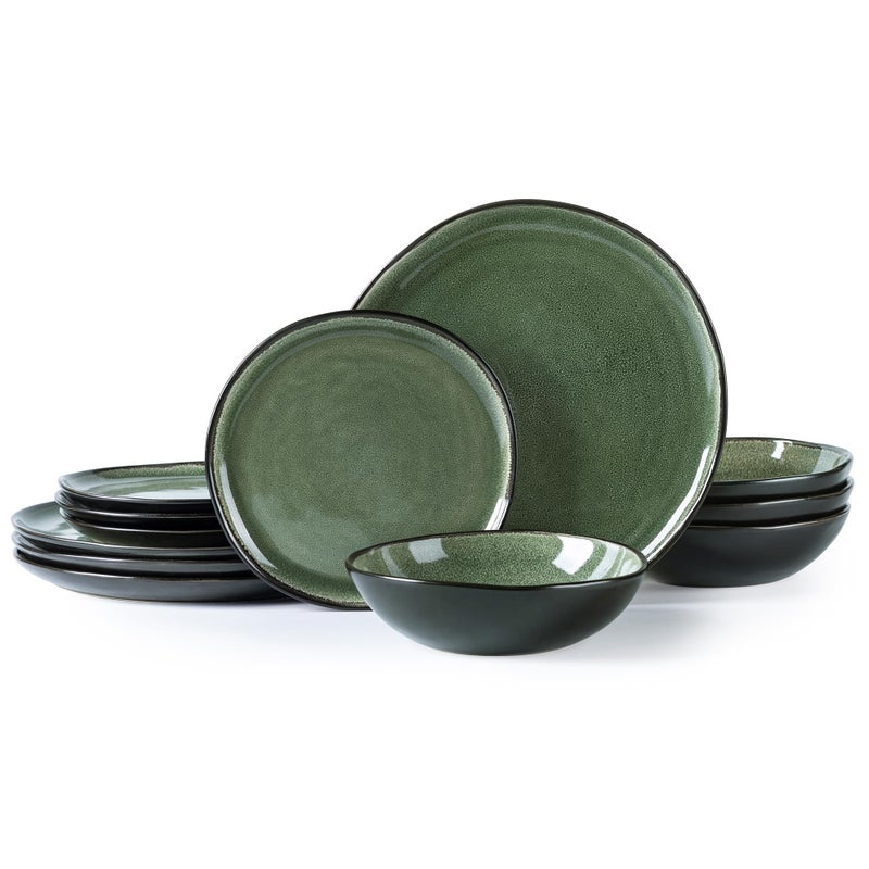 AmorArc Ceramic Dinnerware Sets,Handmade Reactive Glaze Stoneware Plates and Bowls Set,Highly Chip and Crack Resistant | Dishwasher & Microwave Safe Dishes Set,Service for 4 (12pc) - Image 1