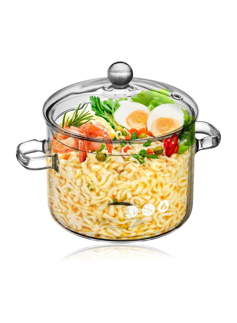 Clear Glass Cooking Pot, Glass Cookware Stovetop Pot, Heat Resistant Glass Boiling Pot with Handles and Lid, for Home Kitchen Restaurant Glass Cookware, Stove and Dishwasher Safe (1.9L) - Image 1