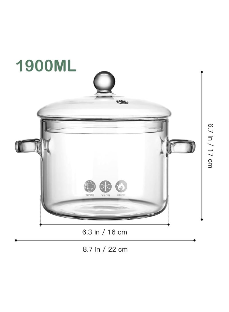 Clear Glass Cooking Pot, Glass Cookware Stovetop Pot, Heat Resistant Glass Boiling Pot with Handles and Lid, for Home Kitchen Restaurant Glass Cookware, Stove and Dishwasher Safe (1.9L) - Image 2