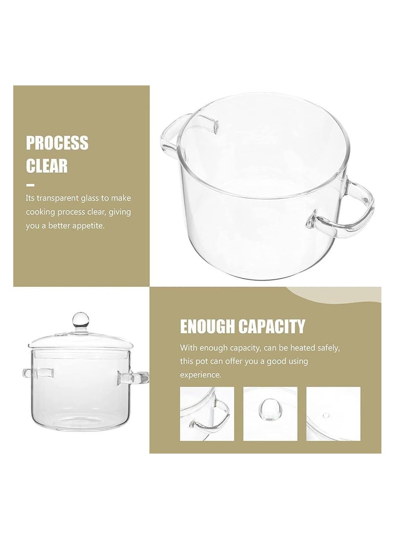 Clear Glass Cooking Pot, Glass Cookware Stovetop Pot, Heat Resistant Glass Boiling Pot with Handles and Lid, for Home Kitchen Restaurant Glass Cookware, Stove and Dishwasher Safe (1.9L) - Image 3