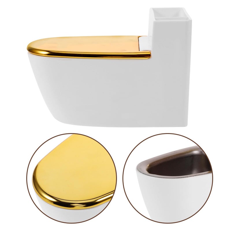 Wall Mounted Toilet Shaped Ashtray With Lid Fire Resistant Bathroom Home Decor White Gold - Image 4
