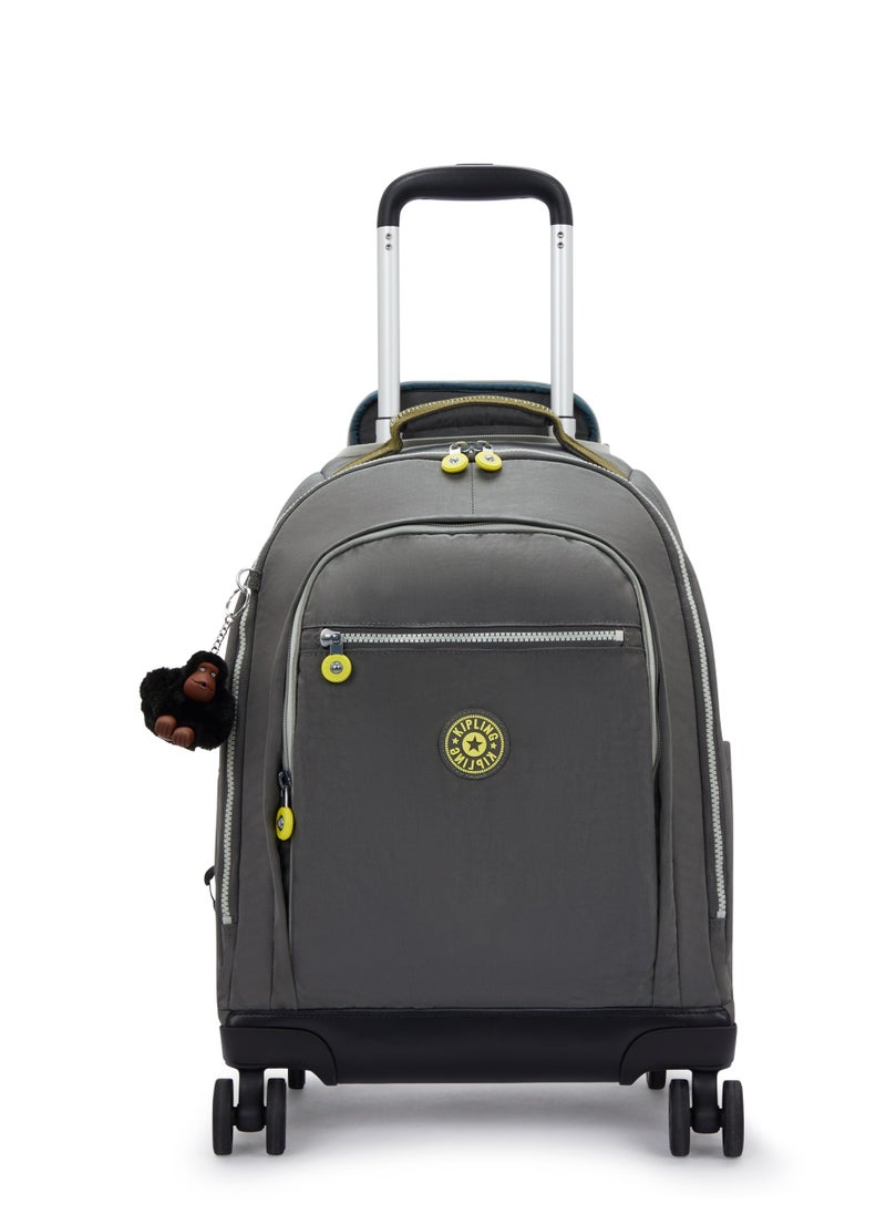 kipling New Zea Kids' 4-Wheeled School Trolley Backpack with 15 inch Laptop Compartment, 2.35kg, 26L - Back to Grey - Grey  - Image 1
