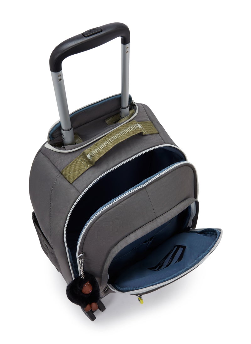 kipling New Zea Kids' 4-Wheeled School Trolley Backpack with 15 inch Laptop Compartment, 2.35kg, 26L - Back to Grey - Grey  - Image 3