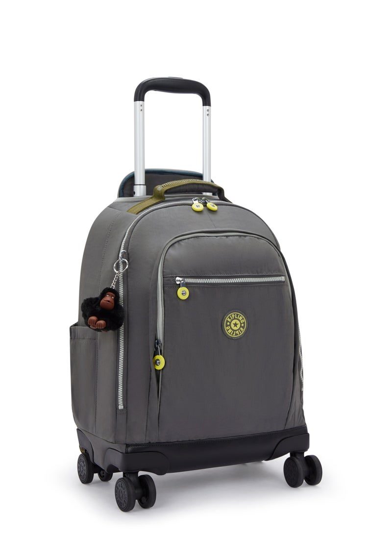 kipling New Zea Kids' 4-Wheeled School Trolley Backpack with 15 inch Laptop Compartment, 2.35kg, 26L - Back to Grey - Grey  - Image 4