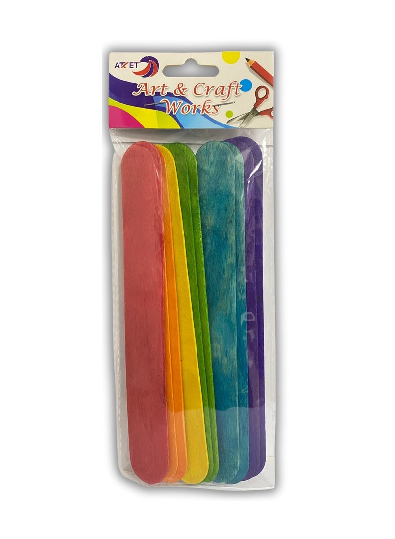 ATKET 12-Piece Wooden Popsicle Sticks Assorted Colours 20cm Length - Image 1
