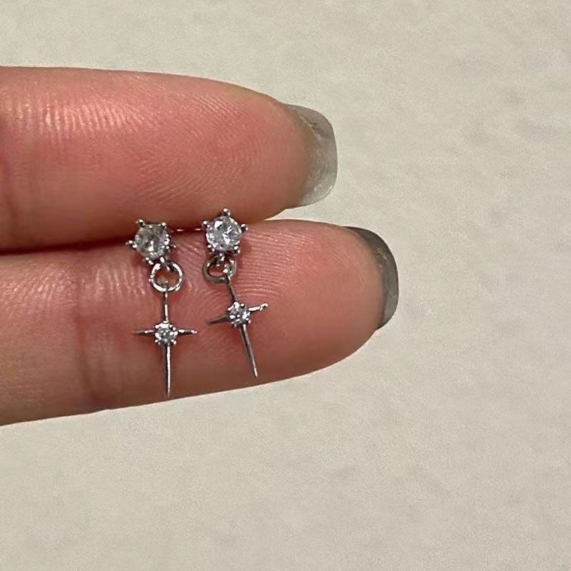 Elegant Zirconia Needle Stud Earrings Unisex One ear stud