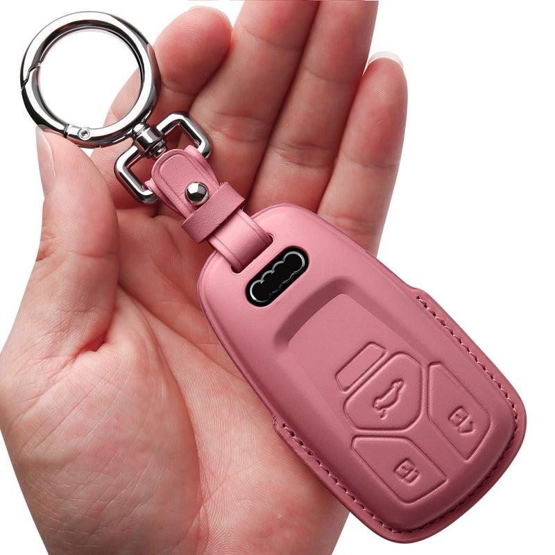 Tukellen for Audi Key Fob Cover Genuine Leather with KeychainLeather Key Case Protector Compatible Audi A4 Q7 Q5 TT A3 A6 SQ5 R8 S5 Smart KeyPink