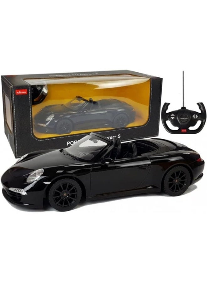 Rastar 1:12 Scale Licensed Porsche 911 Carrera S Cabriolet RC Car — Remote Control Sports Car with Rubber Wheels, Working Lights & 9 km/h Top Speed, RTR (Black)