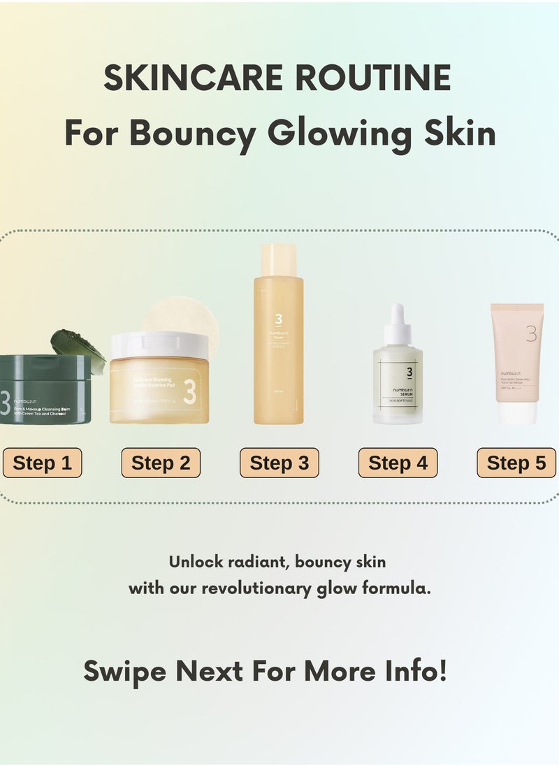 numbuzin Ultimate Hydration and Brightening Pack & Face Scrubber - Pore & Makeup Cleansing Balm, Glowing Essence Pad, Super Glowing Essence Toner , Skin Softening Serum, Base-skip Tone Up Beige SPF+50  - Image 3