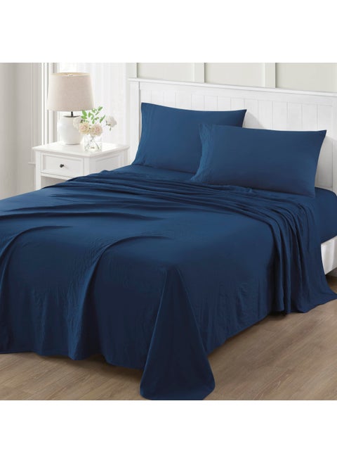MARTHA STEWART Ultra Soft Brushed and Washed Microfiber 4 Piece Sheet Set  Easy Care  Comfy Bed Sheets with Deep Pocket up to 16""  1 Flat and 1 Fitted Sheet  2 Std. Pillowcases  Queen Size  Navy Blue