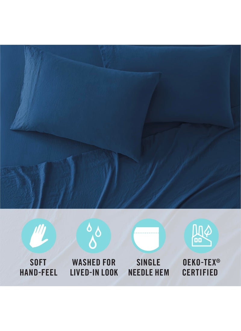 MARTHA STEWART Ultra Soft Brushed and Washed Microfiber 4 Piece Sheet Set  Easy Care  Comfy Bed Sheets with Deep Pocket up to 16""  1 Flat and 1 Fitted Sheet  2 Std. Pillowcases  Queen Size  Navy Blue