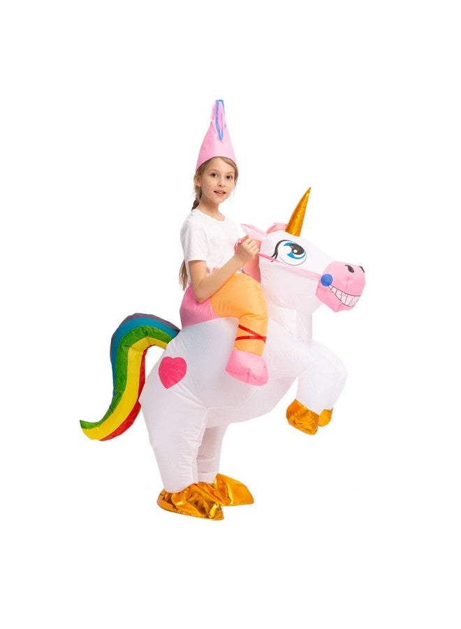 Spooktacular Creations Spooktacular Creations Kids Halloween Inflatable Costumes, Riding a Unicorn, Colorful Air Blow-up Deluxe Set with Hat, Ride-on Halloween Costumes (White, 7-10 Yrs)  - Image 3