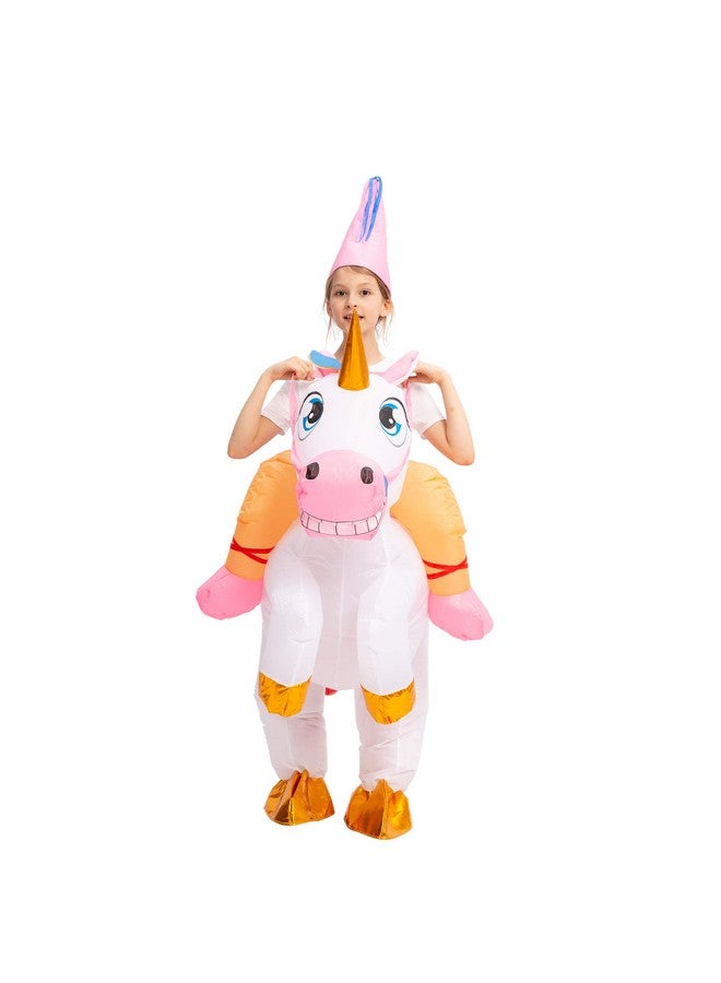 Spooktacular Creations Spooktacular Creations Kids Halloween Inflatable Costumes, Riding a Unicorn, Colorful Air Blow-up Deluxe Set with Hat, Ride-on Halloween Costumes (White, 7-10 Yrs)  - Image 4