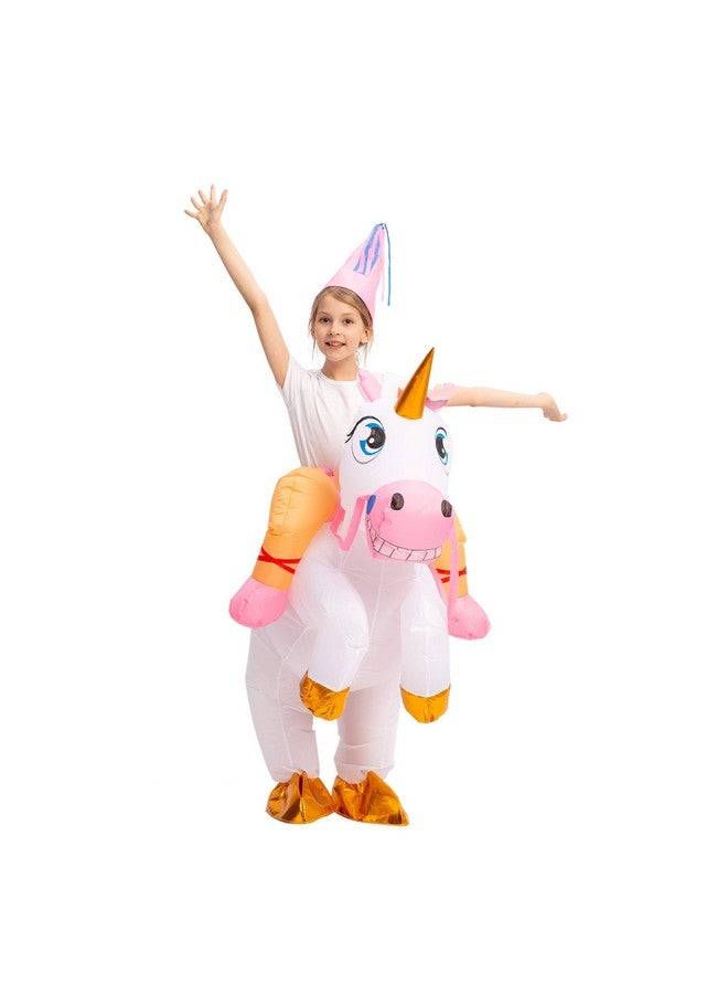 Spooktacular Creations Spooktacular Creations Kids Halloween Inflatable Costumes, Riding a Unicorn, Colorful Air Blow-up Deluxe Set with Hat, Ride-on Halloween Costumes (White, 7-10 Yrs)  - Image 2