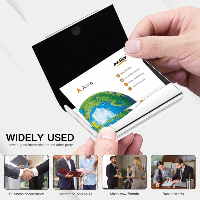 Padike Business Card Holder, Business Card Case Professional PU Leather & Stainless Steel Multi Card Case,Business Card Holder Wallet Credit Card ID Case/Holder for Men & Women. (T-White) - Image 4