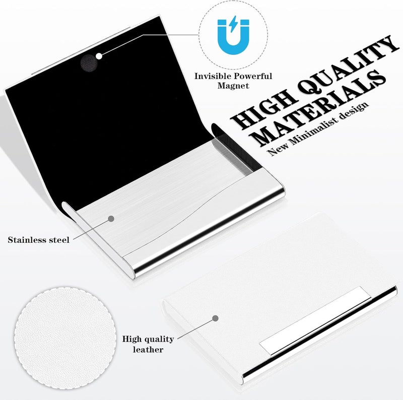 Padike Business Card Holder, Business Card Case Professional PU Leather & Stainless Steel Multi Card Case,Business Card Holder Wallet Credit Card ID Case/Holder for Men & Women. (T-White) - Image 2