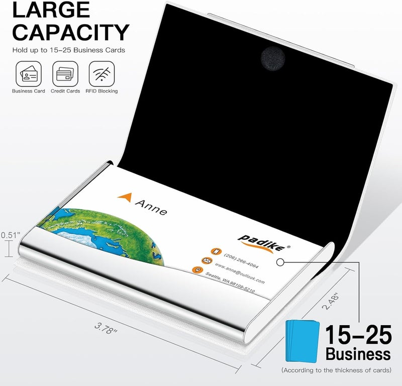 Padike Business Card Holder, Business Card Case Professional PU Leather & Stainless Steel Multi Card Case,Business Card Holder Wallet Credit Card ID Case/Holder for Men & Women. (T-White) - Image 3