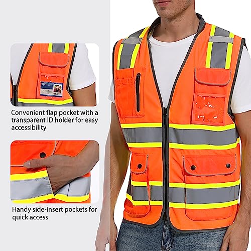 ArcRidge Reflective Safety Vest for Men and Women - High Visibility Construction Vest - Dual Tone Reflective Strips (Orange, Medium) - Image 2