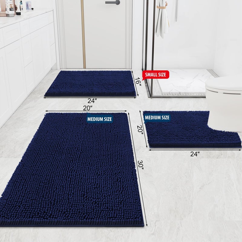 Smiry Luxury Chenille Bathroom Rugs 47x17, Extra Soft and Absorbent Shaggy Bath Mat, Machine Washable, Non-Slip Plush Carpet Runner for Tub, Shower, and Floor, Home Decor Accessories, Navy Blue - Image 3