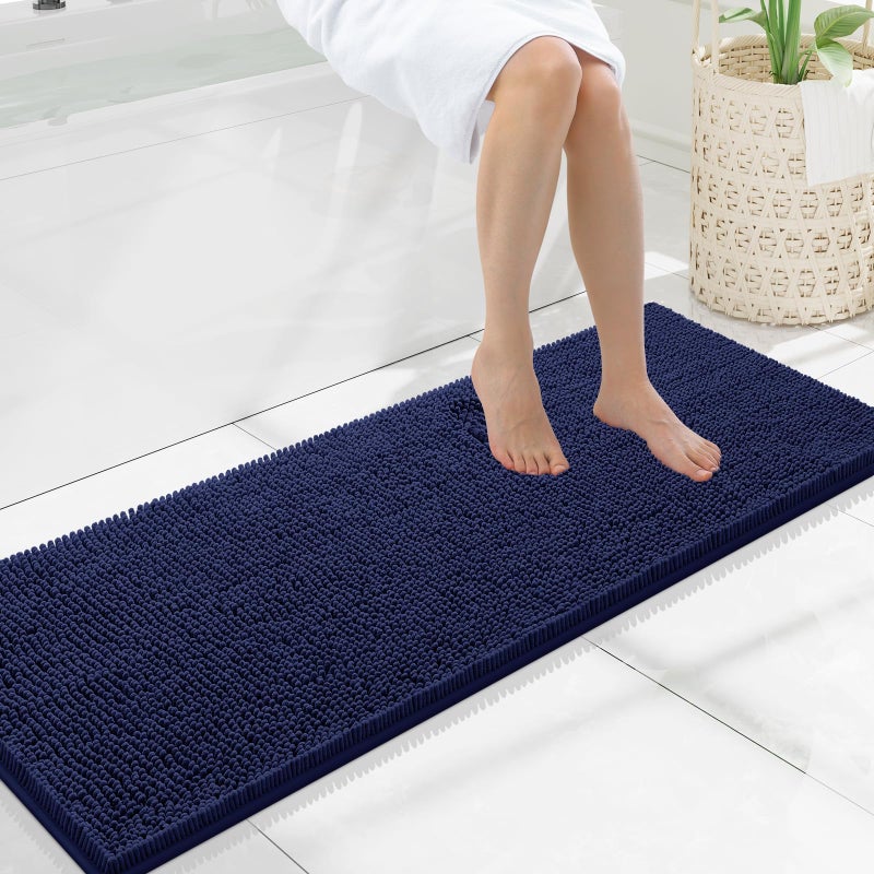 Smiry Luxury Chenille Bathroom Rugs 47x17, Extra Soft and Absorbent Shaggy Bath Mat, Machine Washable, Non-Slip Plush Carpet Runner for Tub, Shower, and Floor, Home Decor Accessories, Navy Blue - Image 1