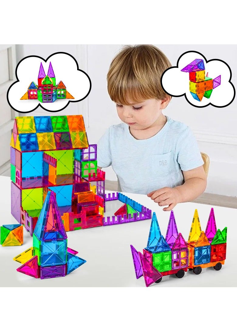 الألواح المغناطيسية للأطفال، 60 قطعة من وحدات البناء ثلاثية الأبعاد المجموعة الإنشائية -الإبداع المطلق بلا حدود وتعليم العلوم والتكنولوجيا والهندسة والرياضيات (60 قطعة) - Image 1