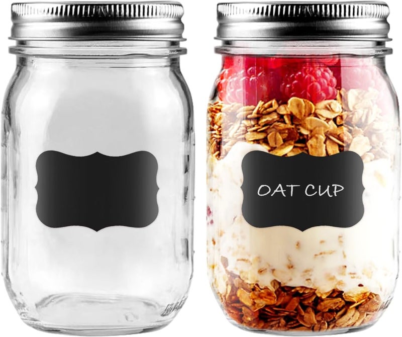 Showvigor 2-Pack 16oz Mason Jars with Labels - Regular Mouth Glass Jars with Airtight Lids & 2 Write-On Labels - for Canning, Overnight Oats, Meal Prep, Jam, Salad Dressing - Image 1