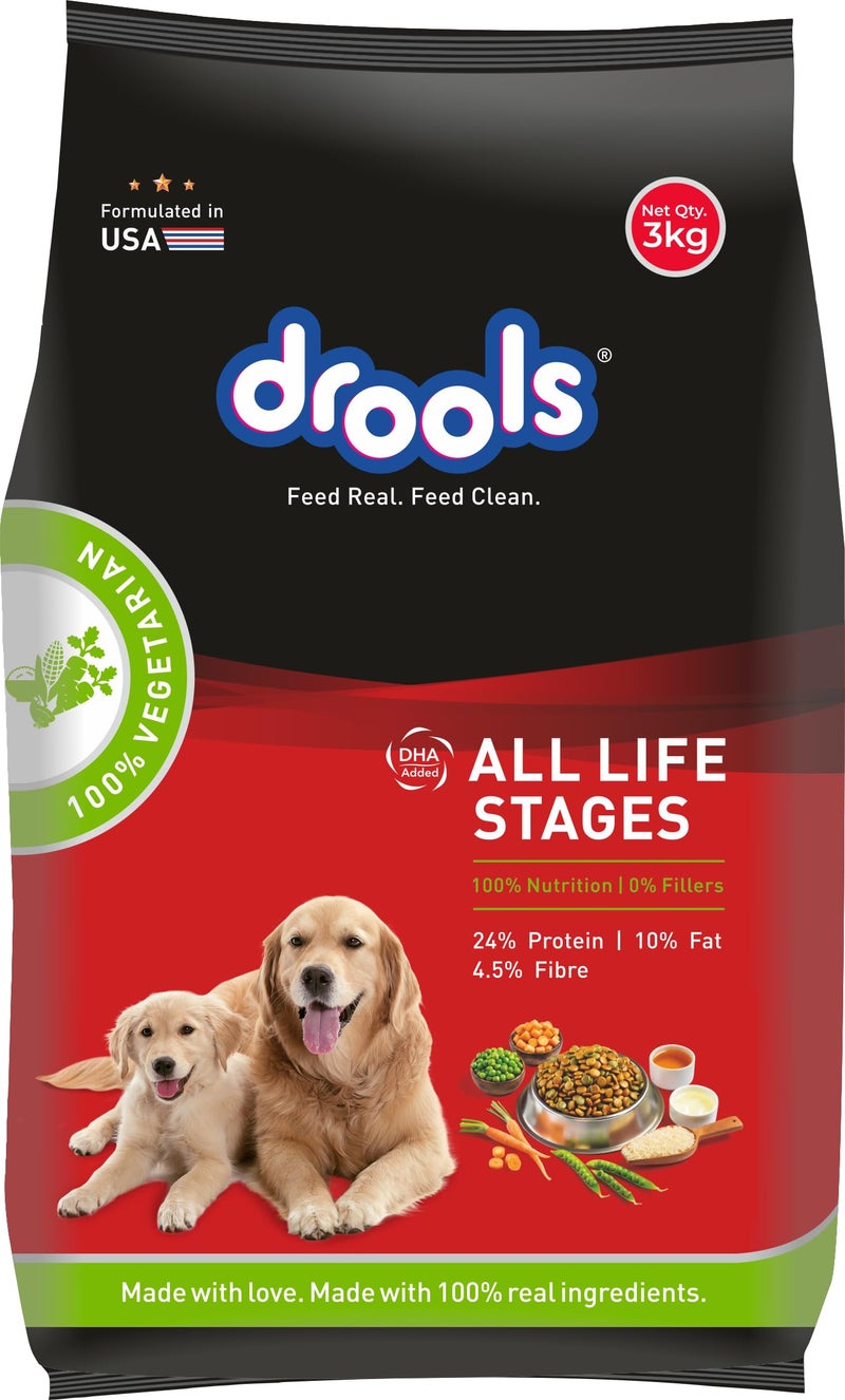 Drools Dry Dog Food All Lifestages 100% Vegetable,3Kg Pack for All Life Stages - Image 1