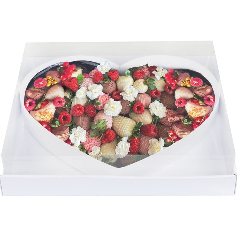 WENPACK 12.5" Cardboard Fillable Heart Shaped Mache Charcuterie Sweets Candy Decorative Box with Clear Lid (White, Heart) - Image 2