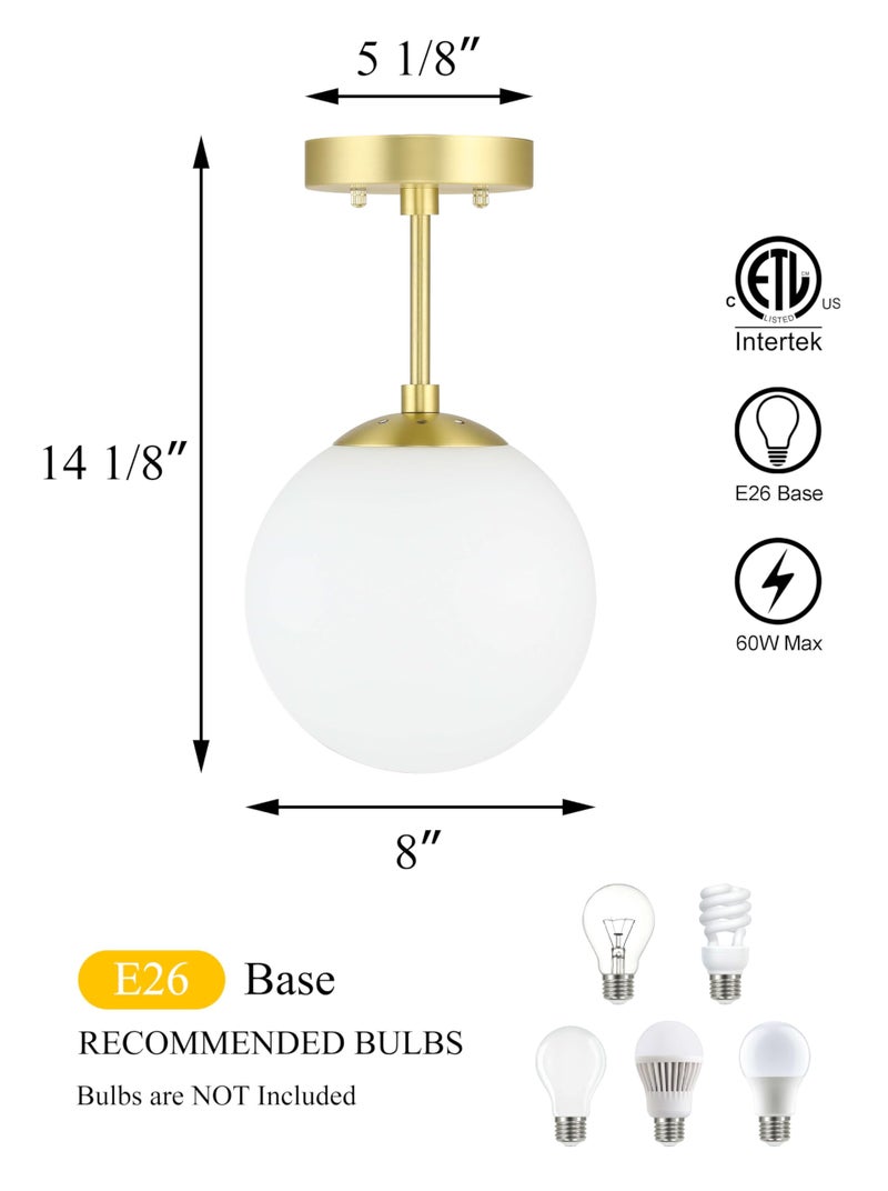 XiNBEi Lighting Semi Flush Light 1 Light Semi Flush Mount Ceiling Light, Globe Ceiling Light Satin Brass Finish for Living & Dinning Room XB-SF1211-SB - Image 4