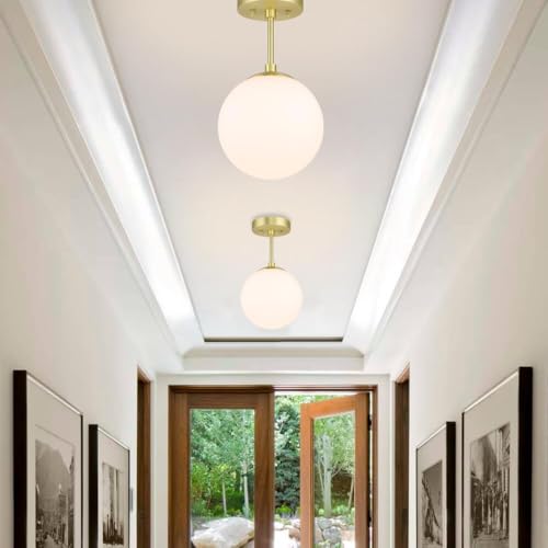 XiNBEi Lighting Semi Flush Light 1 Light Semi Flush Mount Ceiling Light, Globe Ceiling Light Satin Brass Finish for Living & Dinning Room XB-SF1211-SB - Image 5