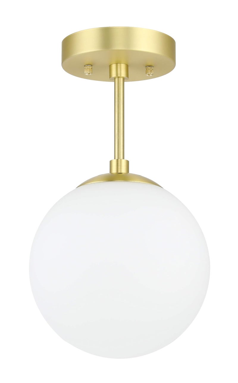 XiNBEi Lighting Semi Flush Light 1 Light Semi Flush Mount Ceiling Light, Globe Ceiling Light Satin Brass Finish for Living & Dinning Room XB-SF1211-SB - Image 2