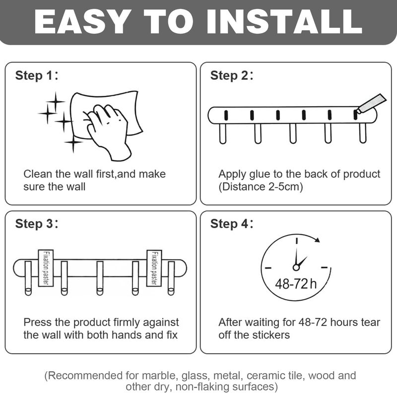 AONAT Wall Hanger Hooks, Wall Mounted Self-Adhesive Modern Wall Hooks, Hanger Hook Wall Coat Rack with 5 Hooks, Folding Metal Wall Hooks for Hanging Towel Clothes Keys Hats - Image 3