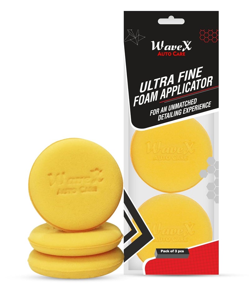 Wavex Ultrafine Foam Sponge Applicator for Car Wax, Dashboard Dressing and Many More (Pack of 3 Yellow) - Image 1